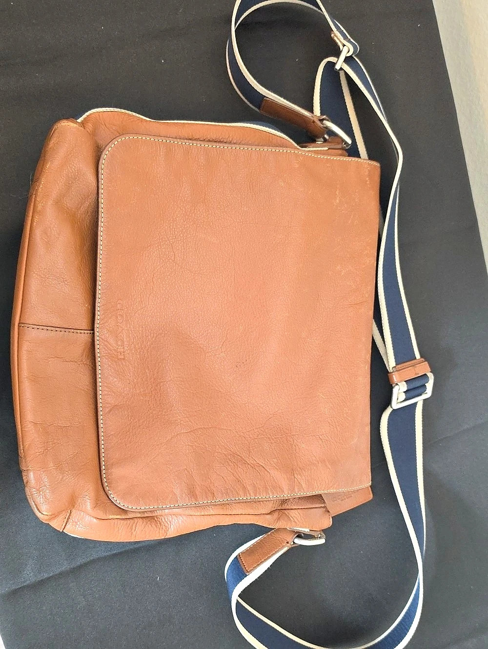 Coach Heritage Web Leather Map Bag Crossbody Brown & Blue